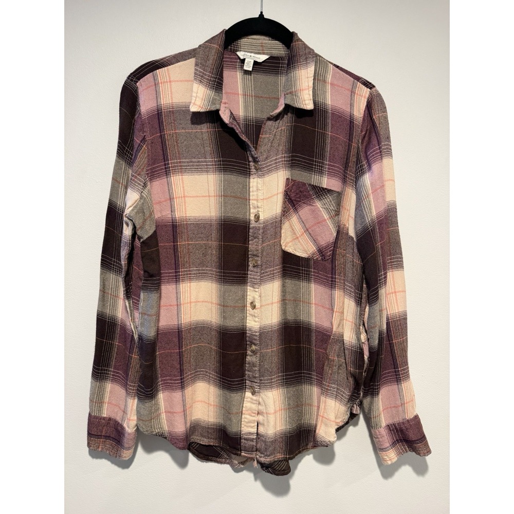 Lucky Brand Pink Plaid Flannel Button Down Shirt Women's Small  Soft Gorpcore
